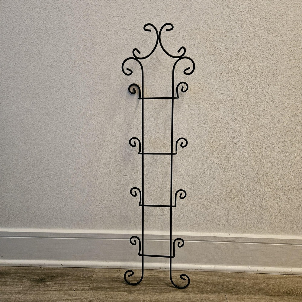 Vintage Black Metal Plate Rack: 4-Tier European Cottage Kitchen Decor‎